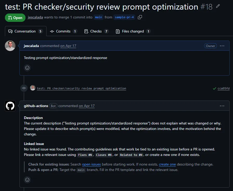 PR Description Reviewer in action